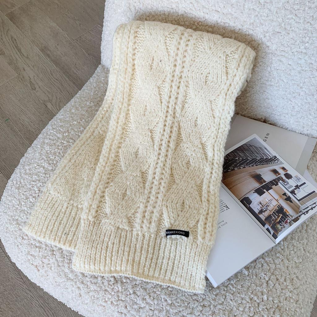 Twist wool scarf women's winter Korean version trendy versatile ins girl heart student solid color warm knitted scarf