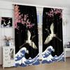 Japanese Style Cranes Curtain Asian Waves Traditional Chinese Cherry Blossom Printed Window Treatment Living Room Bedroom Ki For Area Polyester