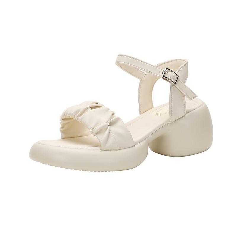 thick-soled open-toed sandals women's new summer casual one-word thick heel soft-soled Baita beach high heels