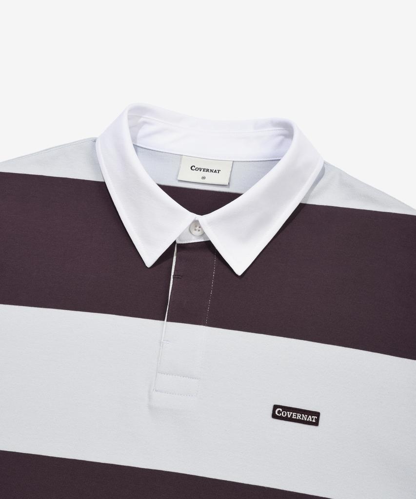COVERNAT Striped Rugby Collared T-Shirt Purple