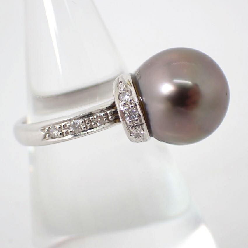 [Pre-owned] Pt900 Black Pearl/Diamond Ring / Size 11 / j67-10