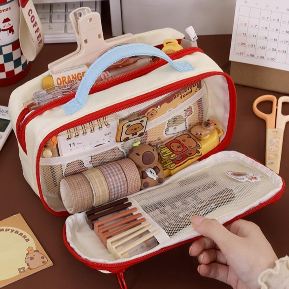 Multi Layers Pencil Bag Zipper Stationery Storage Bag Fashion Makeup Bag  Student