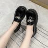 New Women's Patent Leather Thick Sole Loafers Square Heel Round Head Metal Decoration Ladies Shoes Anti-slip Comfortable Leisure