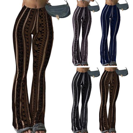 Women Yoga Pants Elastic Mid-rise Casual Printed Flared Trousers Printing Flattering Leg Silhouette Pants Running Walking Long Pants