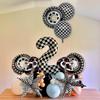 9-Piece Set, 3 Tires + 22inch Black and White Checkered Balloons + 3 Helmet Aluminum Foil Balloons, Very Suitable for Birthday Party Decoratio