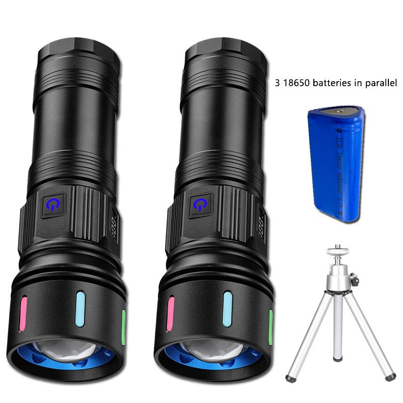 High Power 4 Light Source LED Flashlight Super Bright RechargeableTelescopic Zoom Tactical Torch Outdoor Camping Lantern