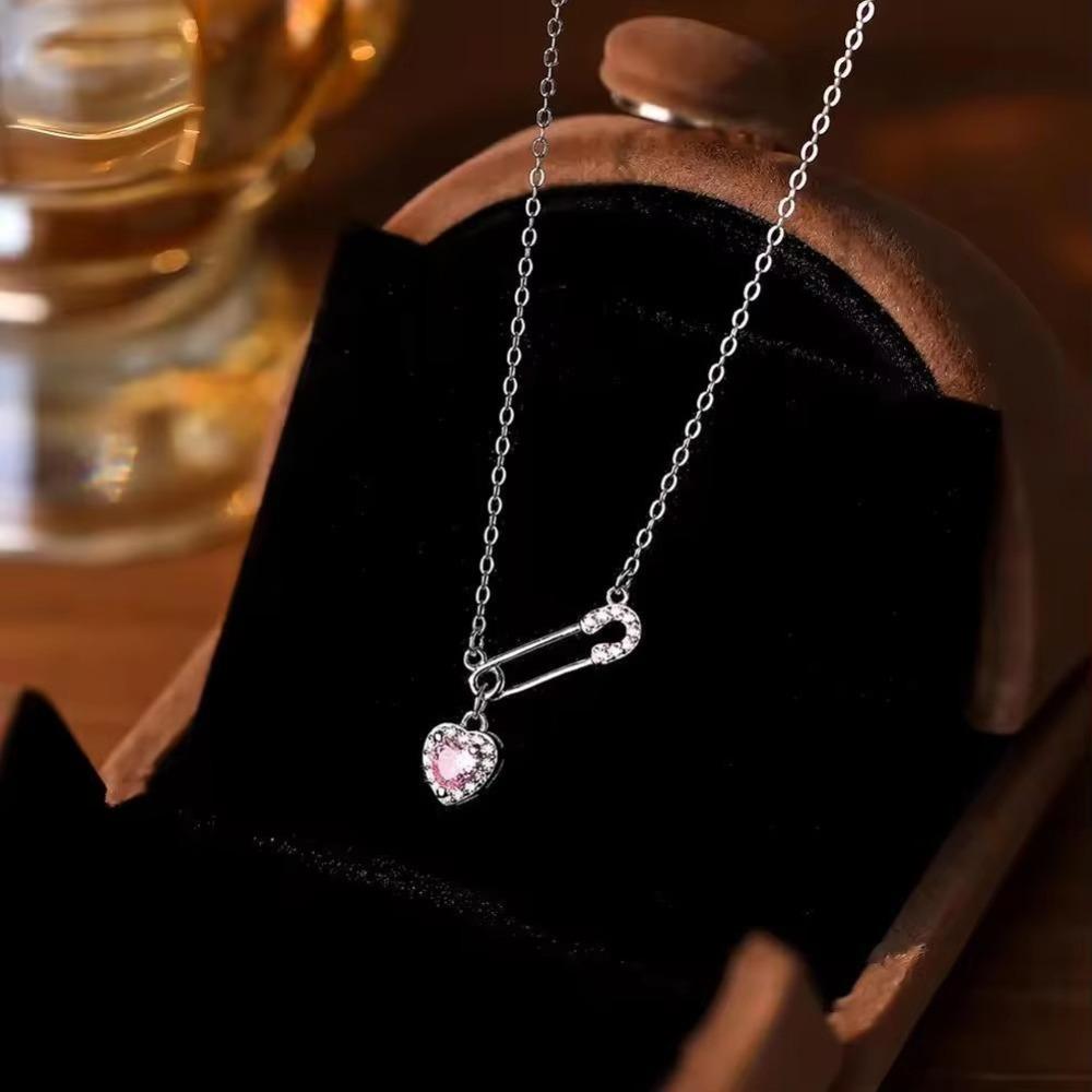 Love Pendant Pin Necklace Safety Needle Necklace Fashion Choker  Women