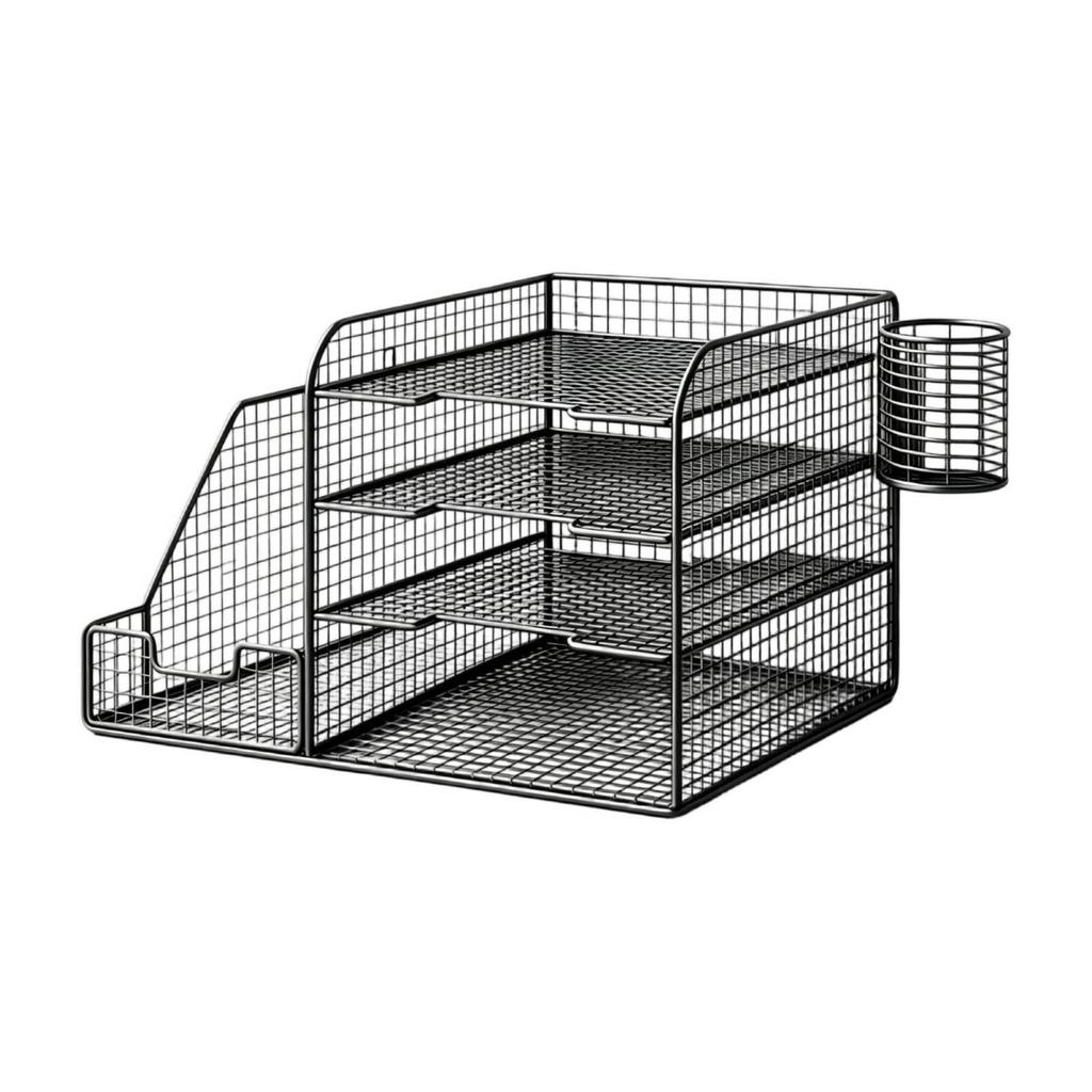Desktop File Organizer with Pen Holders Wire Paper Sorter Metal for Office