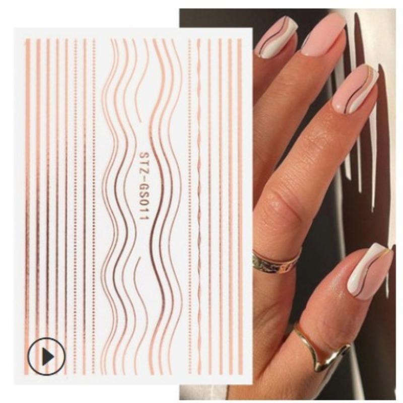 Graffiti Strips Nail Stickers for Women Nail Art Decorations Rose Gold Abstract Line Spring 3D Slider for Manicure Polish Tattoo
