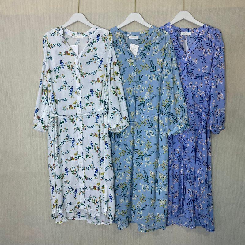 Export Export Original Order Leftover Stock Rayon Printed 3/4 Sleeves Dress Loose Casual Travel Photography Summer