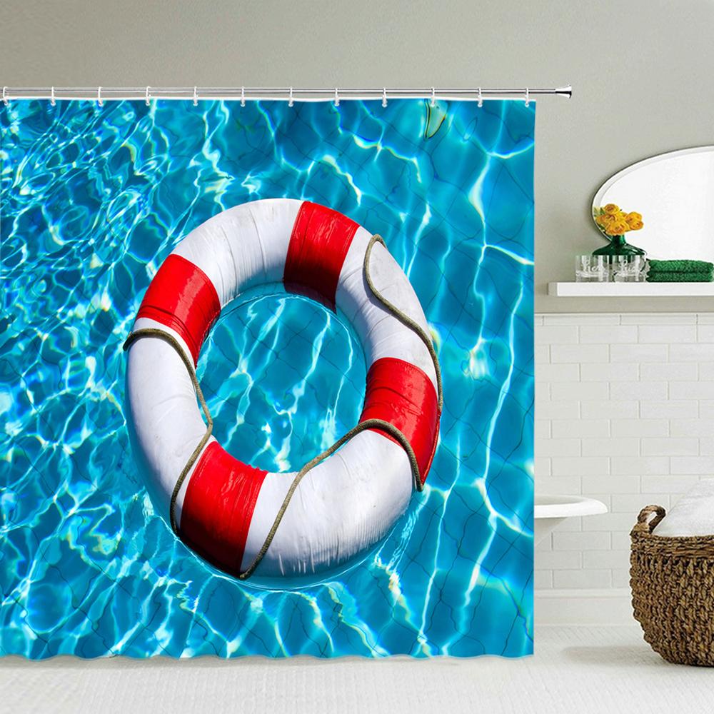 3d Beach Scenery Shower Curtains Sea Ocean Mediterranean Bathroom Curtain Waterproof Cloth Decoration 180*240cm Bath Curtain