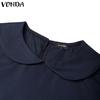 VONDA Elegant Women Casual Lapel Neck Short Sleeve Solid Color Ruffled Dress