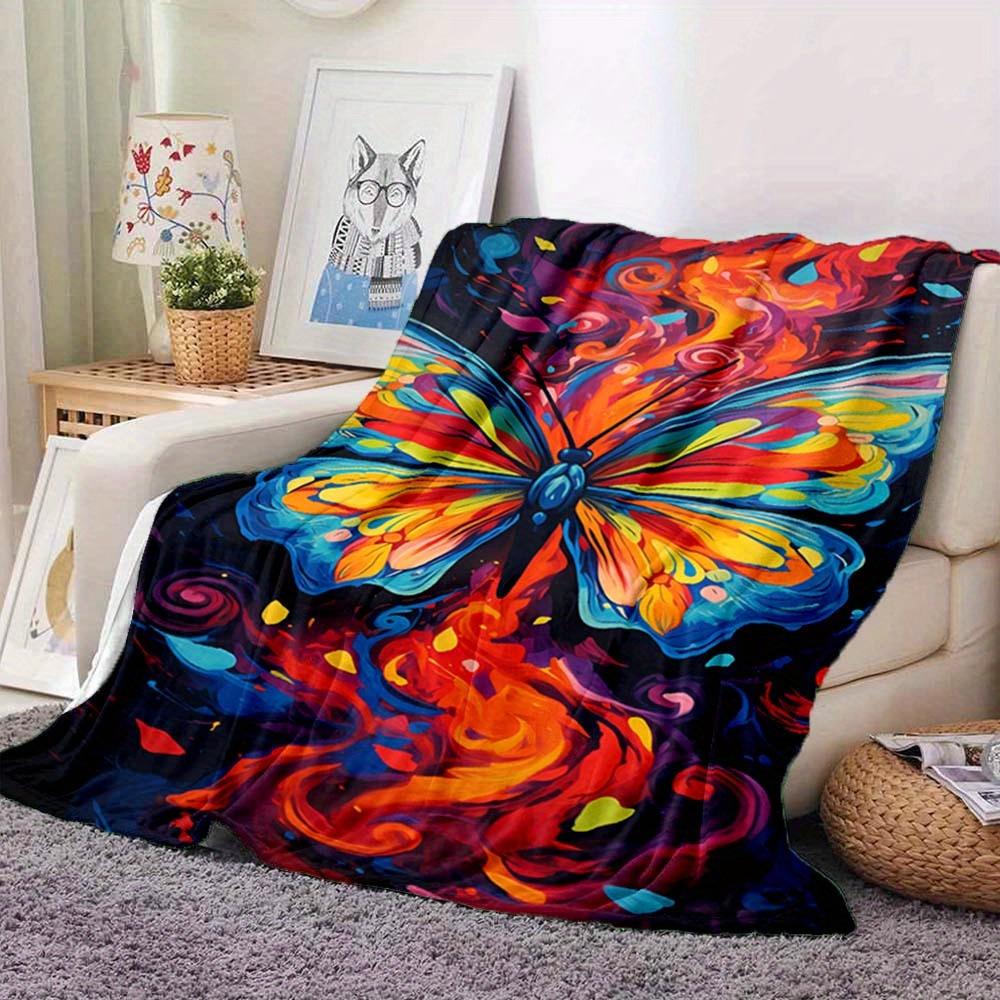 1pc Butterfly Print Blanket, Flannel Blanket, Soft Warm Throw Blanket Nap Blanket For Couch Sofa Office Bed Camping Travel