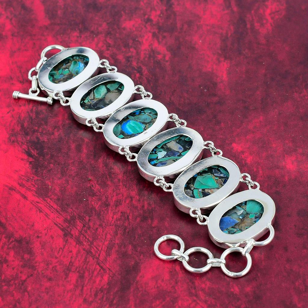 Kobber Malakitt Azuritt Armbånd, Azuritt Smykker 925 Massivt Sterlingsølv Naturlig Armbånd, Håndlagde Designer Edelstenssmykker, Gave Til Henne