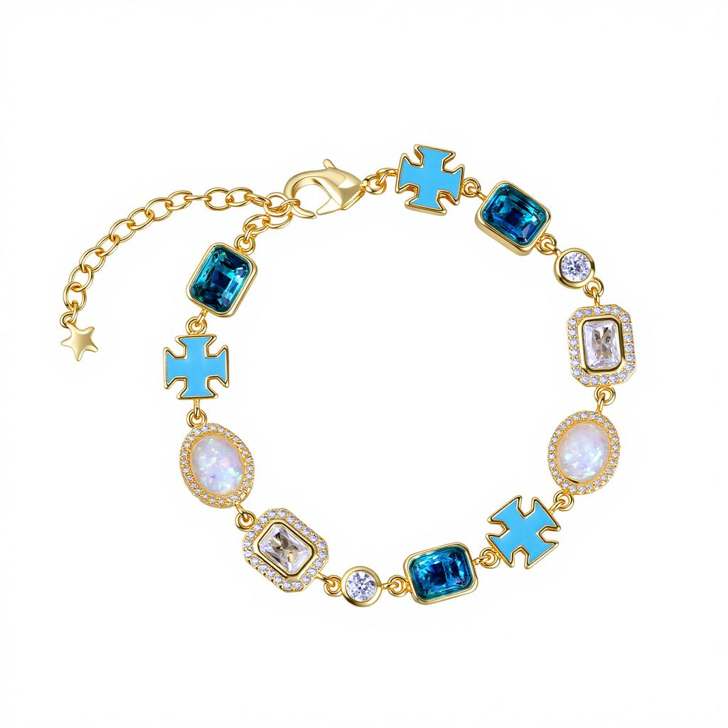 Hip Hop Mixed Oil Drip Cross Gemstone Opal Men'S Necklace Light Luxury Jewelry