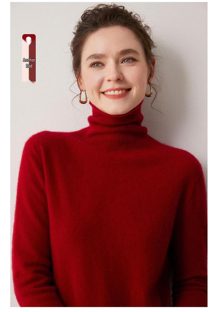 100% Cashmere Women's High Neck Solid Color Loose Fit Sweater for Autumn/Winter