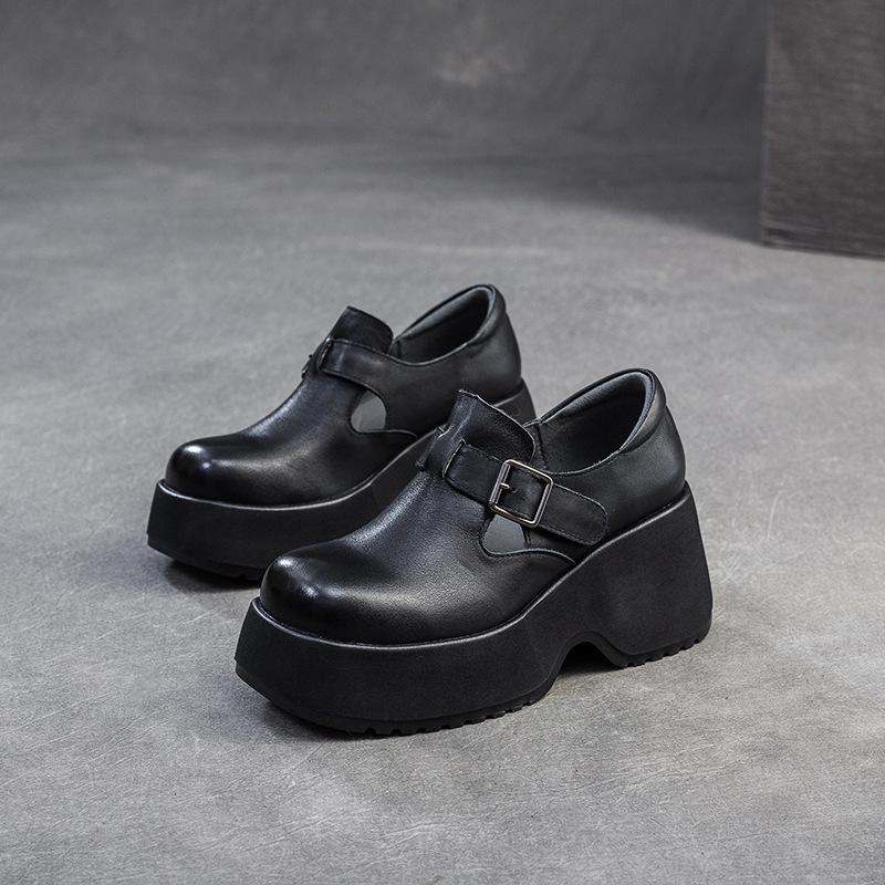 

Женские туфли-лодочки Johnature из натуральной кожи с квадратным носком, простые, повседневные, удобные, на толстой подошве, на платформе 39 чёрный