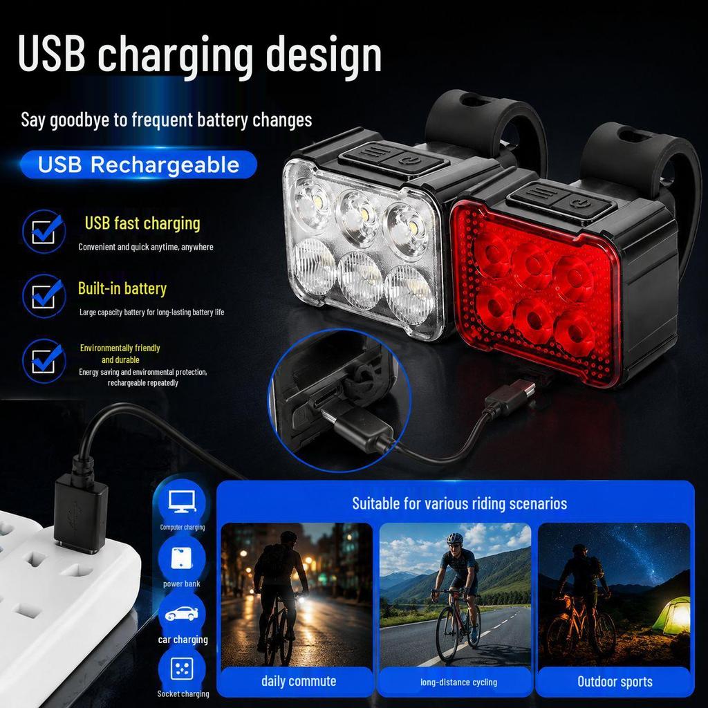 High-Brightness Waterproof Bicycle Headlight & Taillight Set for Night Riding - Energy-Saving Cycling Equipment