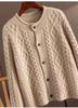 European-Style Heavy Cable-Knit Wool Cardigan for Women - Thick Coarse Wool Sweater Coat for Autumn and Winter 2026