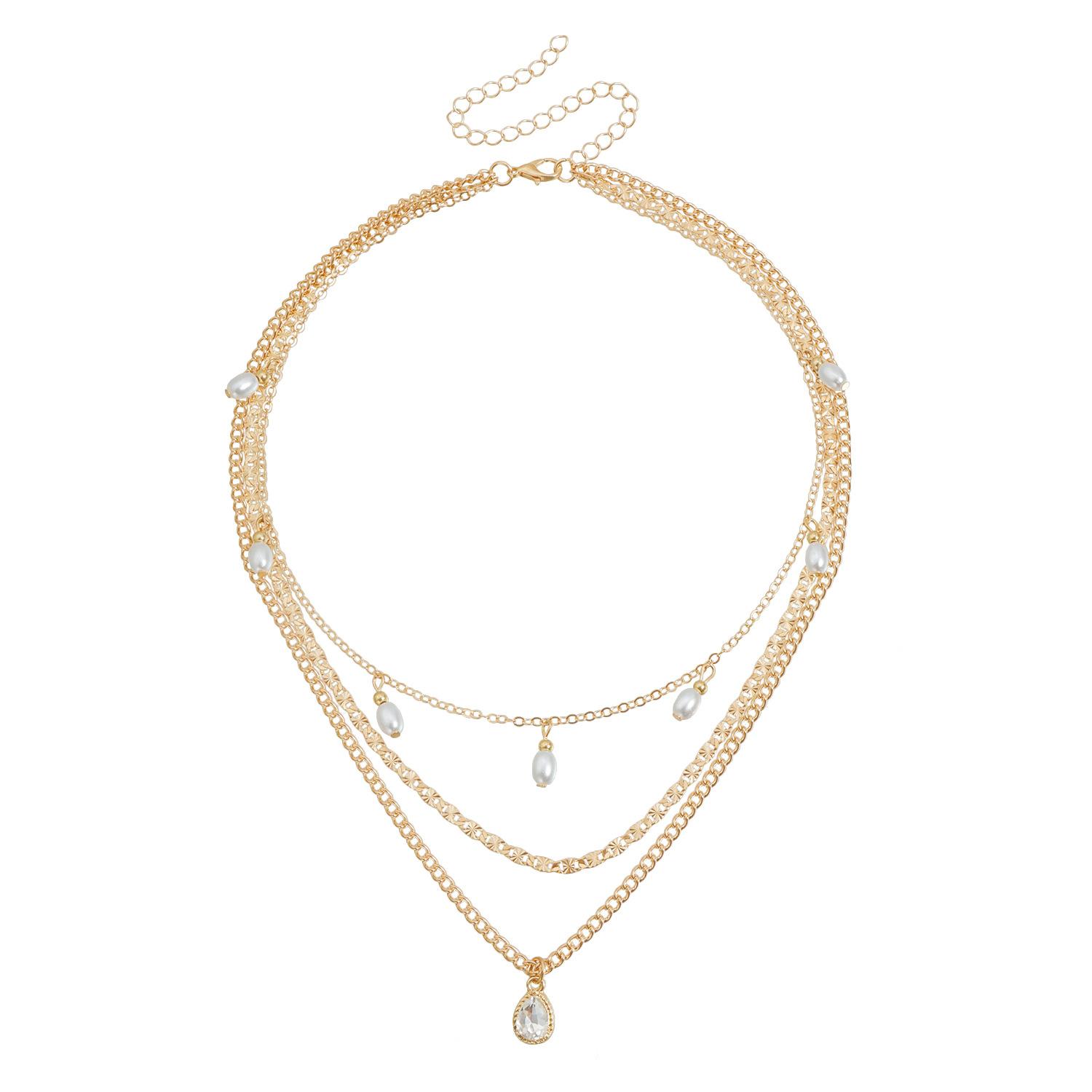 

Diamond-encrusted water drop necklace, exquisite temperament, multi-layer imitation pearl personality stacked collarbone chain, neck chain золотой
