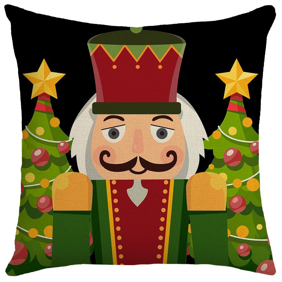New Christmas Nutcracker Pillow Linen Print Reversible Living Room Sofa Bedroom Cushion Cushion Cover