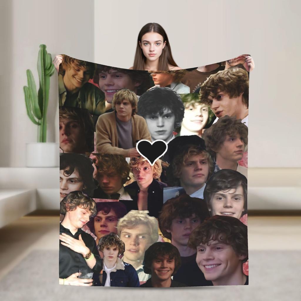 3D Evan Peters Pattern Printed Flannel Blankets Warm Soft Throw Blanket for Outdoor Decorative Bedspread Sofa Bed Cover