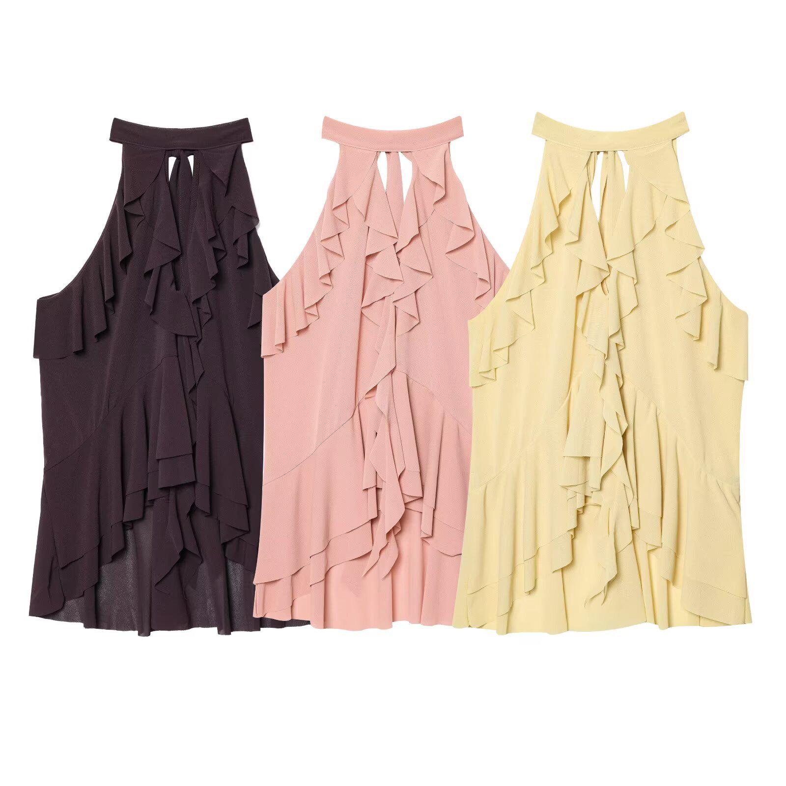 

2025 Summer Slimming Layered Halter Neck Camisole Top Large розовый