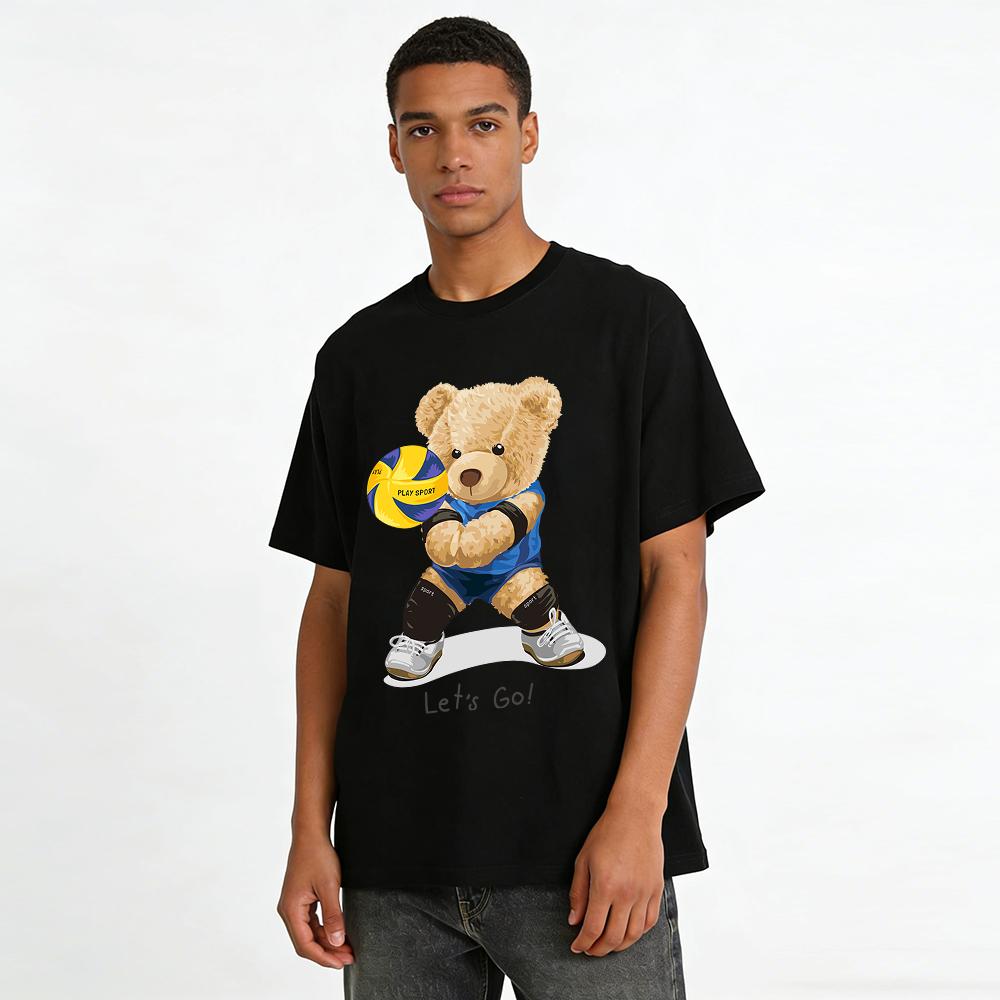 Cute Volleyball Bear Sporty Style Casual Short Sleeve Top Pure cotton T-shirt