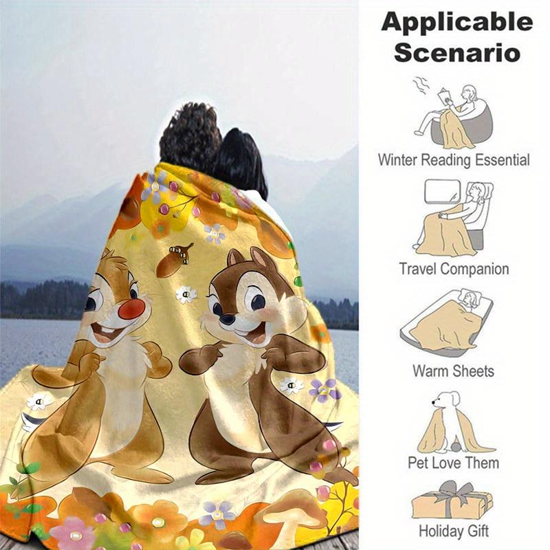 1pc, Cute Chip and Dale Autumn Theme Blanket, Seasonal Decorative Throw for Home, Soft Flannel Throw Blanket, Versatile & Cozy for Bedroom, Living Roo