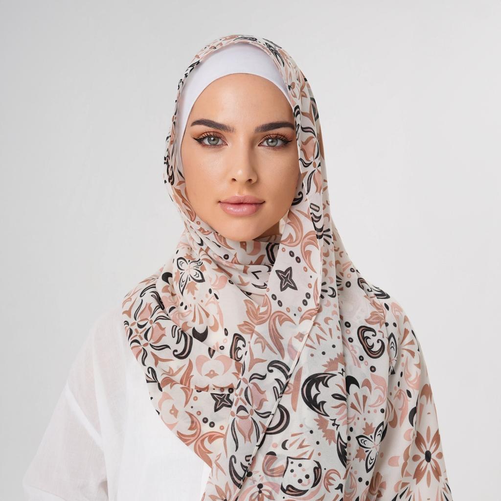 Pearl Chiffon Hijab Scarf Printed Dot Shawls Malaysian Arab Headscarf Wraps for Women Flower Foulard Bufanda Tudung Bawal