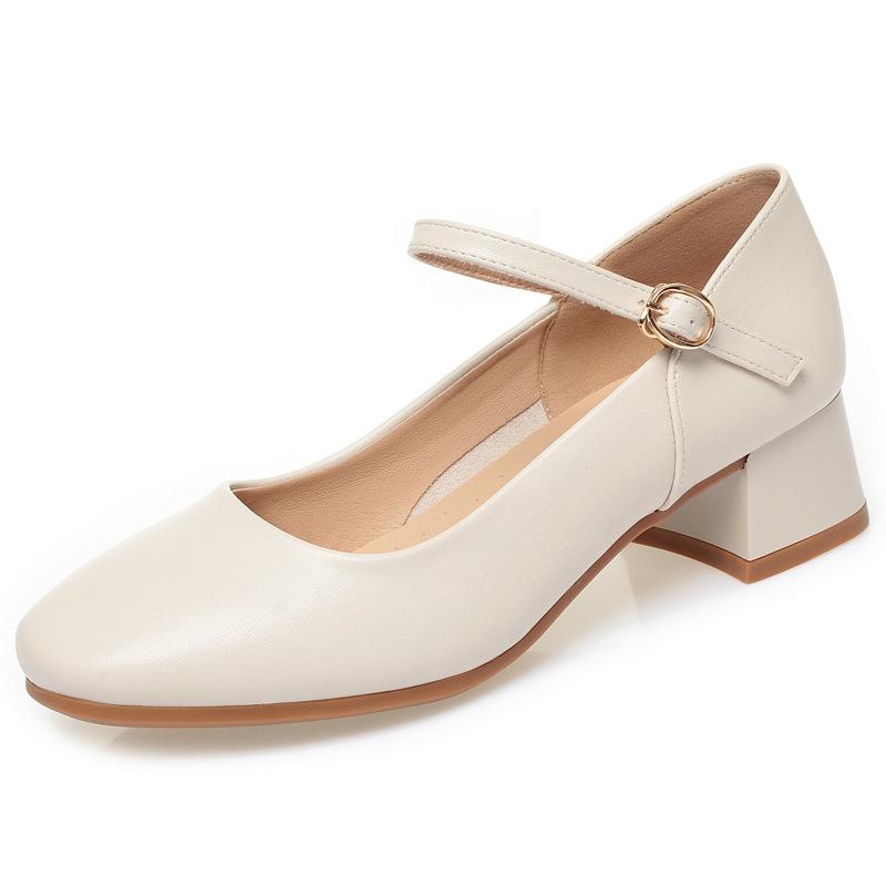 One-word buckle work shoes black tooling shoes interview commuter single shoes thick heel women's shoes women's leather shoes