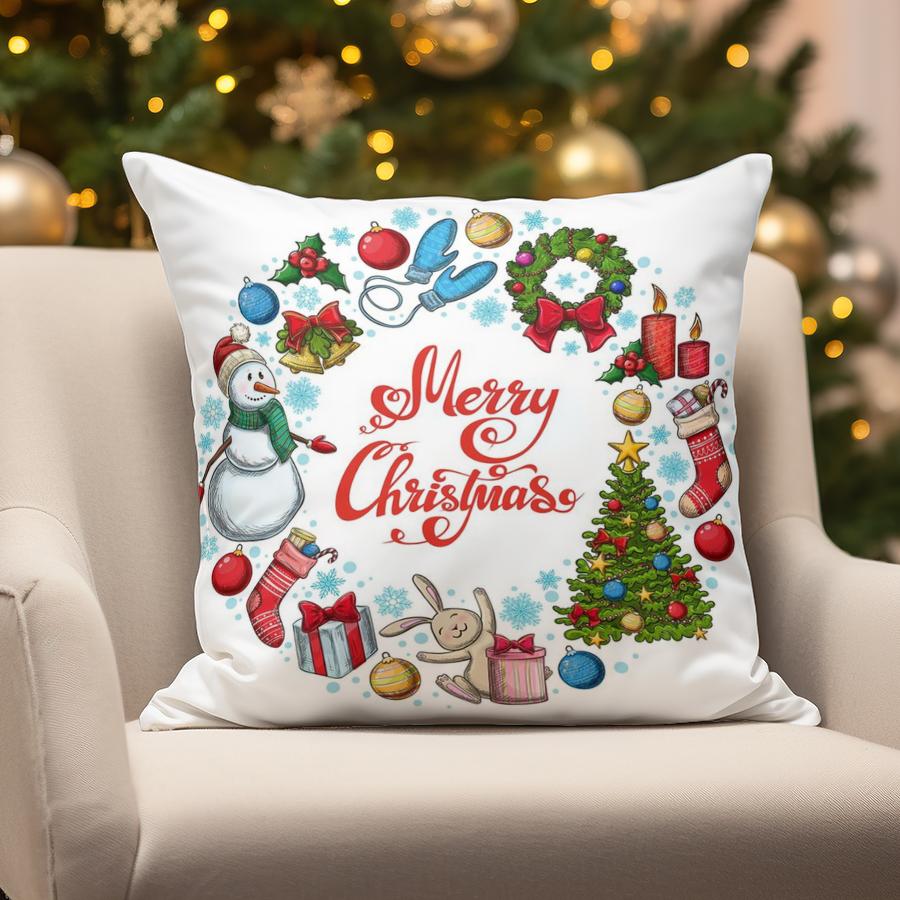 Home Decor Merry Christmas Winter Scene Suitable For Sofa Bedroom Car Pillow Cover Cushion Rectangular Back Cushion