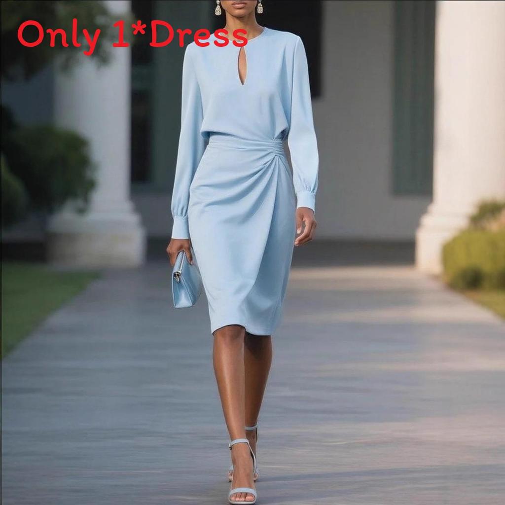 Elegant Knitted Dress With Pleats And Hollow Out Details For Office Wear Summer