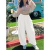 Women Casual High Waist Elastic Pleated Wide Leg Beach Cropped Trousers