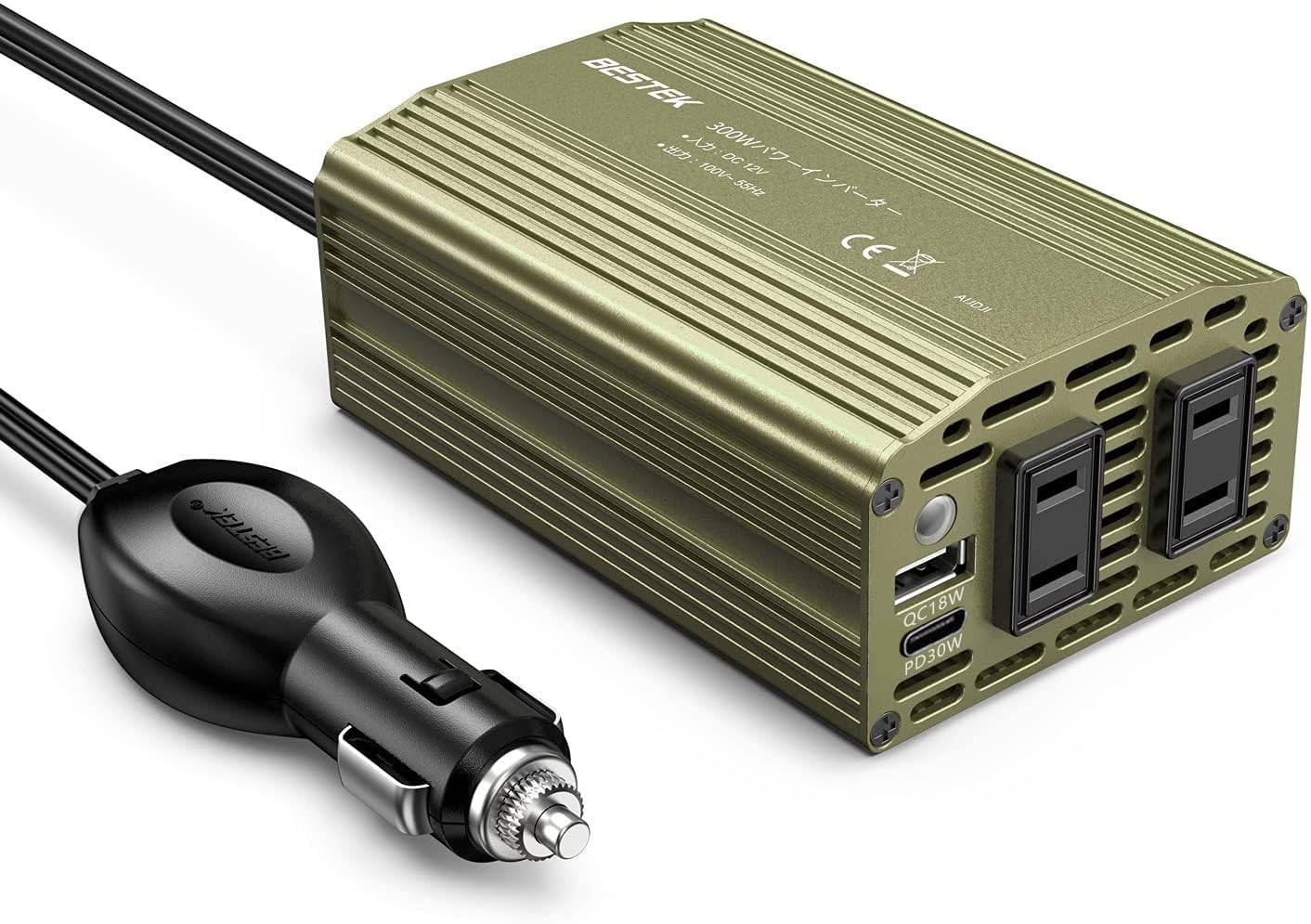 

BESTEK MRI3010BU-GR Інвертор, Розетка прикурювача, 300 Вт, Перетворює DC12V на AC100V, Оснащений 300W Green