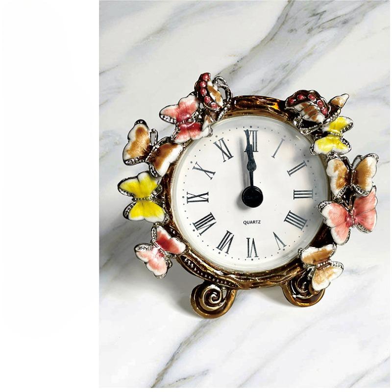 Decorative Mini Table Clock Enamel Color Clock Simple Clock Living Room Decoration Retro Metal Clock
