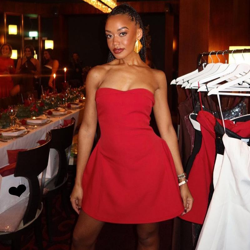 Spring 2025 Women's Fashion: Black & White Patchwork Strapless Bodycon Dress