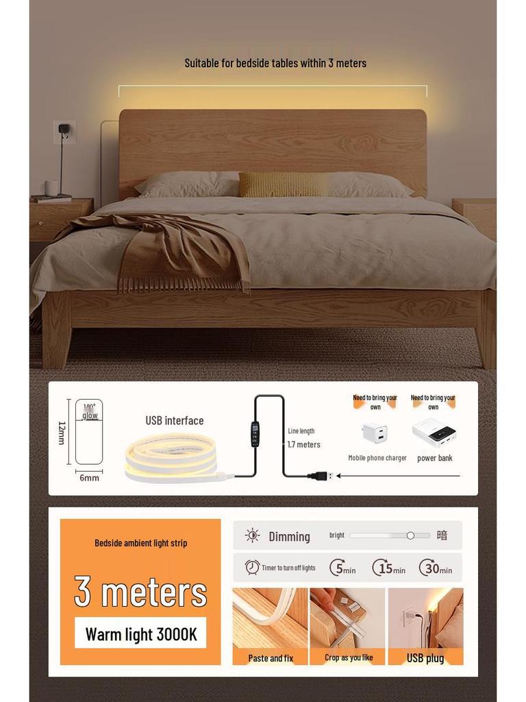 Remote-Controlled Night Light Strip for Eye Protection and Bedroom Ambience