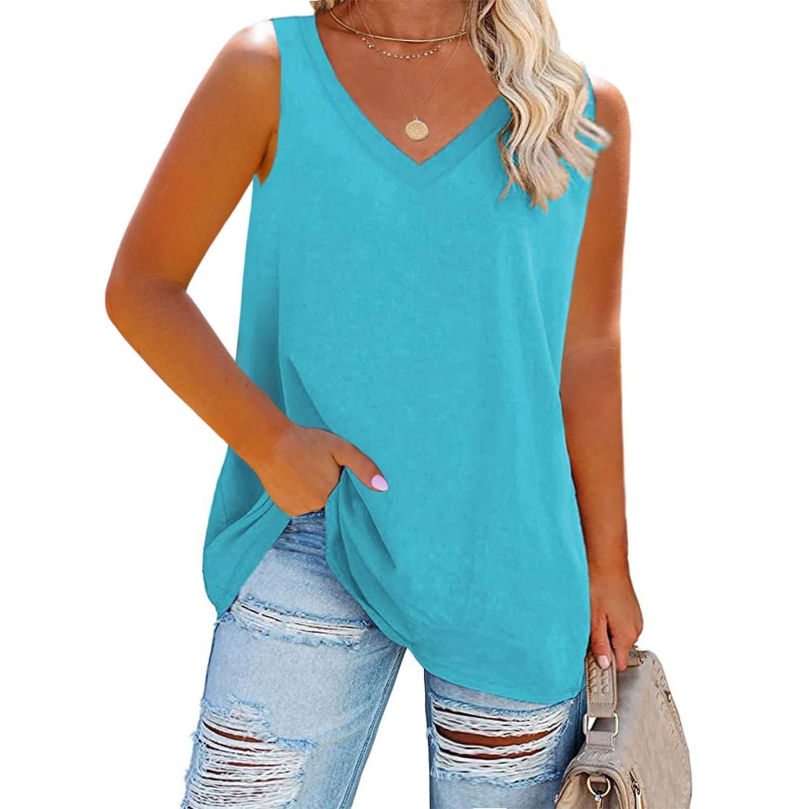 

Women s Fashion Plus Size V Neck Solid Color Sleeveless Casual T-Shirt Tank Top Top XXL