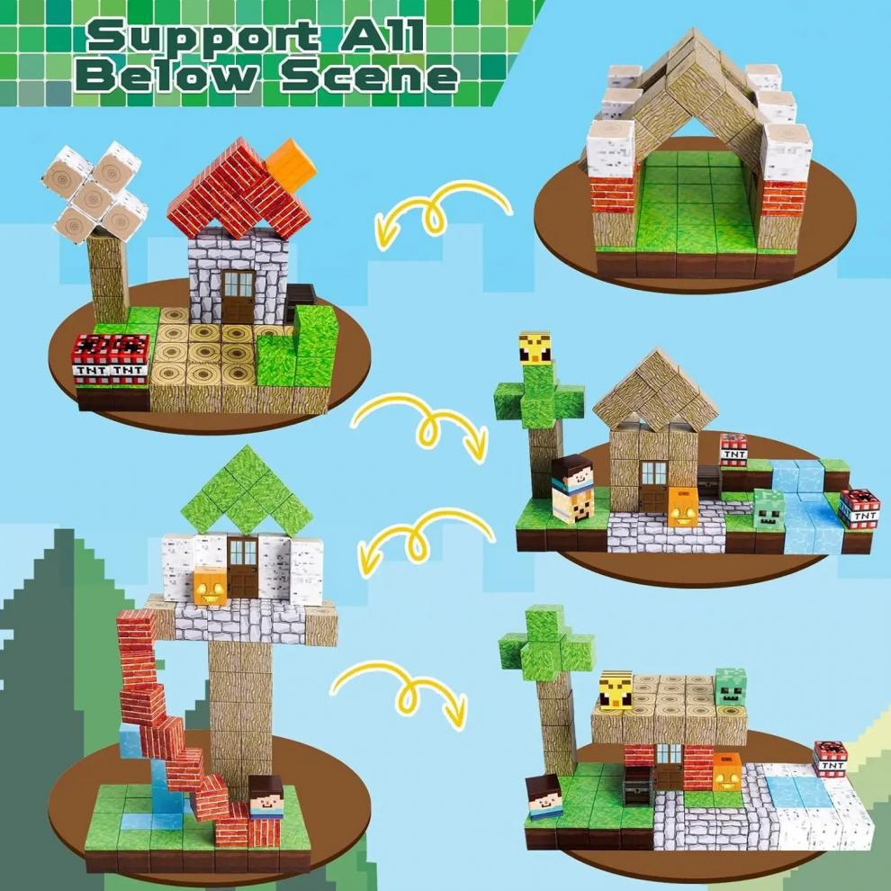 Minecraft Magnetic Cube Building Blocks - Suction Magnets for Kids, Perfect Christmas Gift