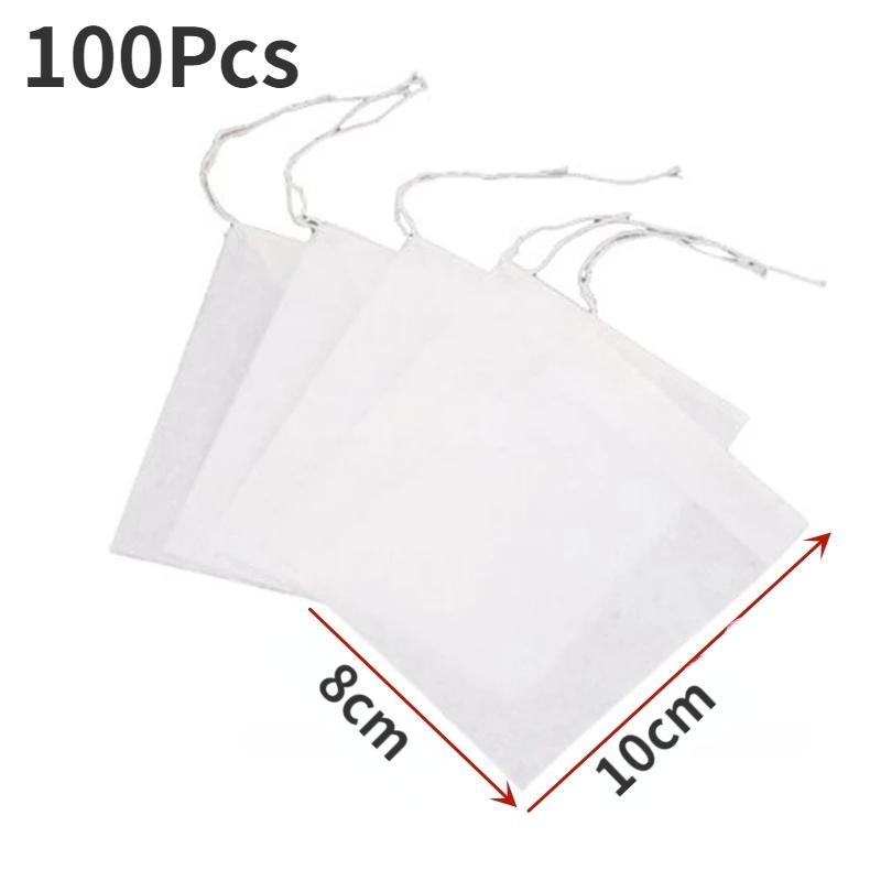 100pcs/pack Disposable Non-Woven Tea Infusers 8*10cm Filter Tea Bag Soup Chinese Medicine Herbs Cotton Yarn Cloth Bag Teaware