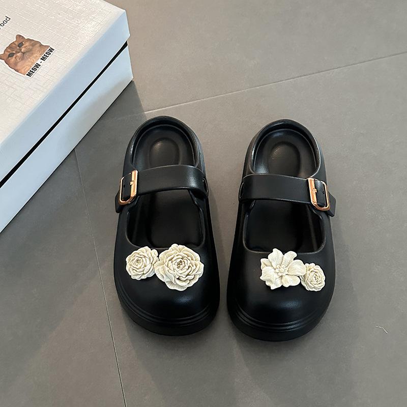 

Fashion cute cartoon thick-bottomed casual cool slippers summer exquisite camellia non-slip bag head slippers 35-36