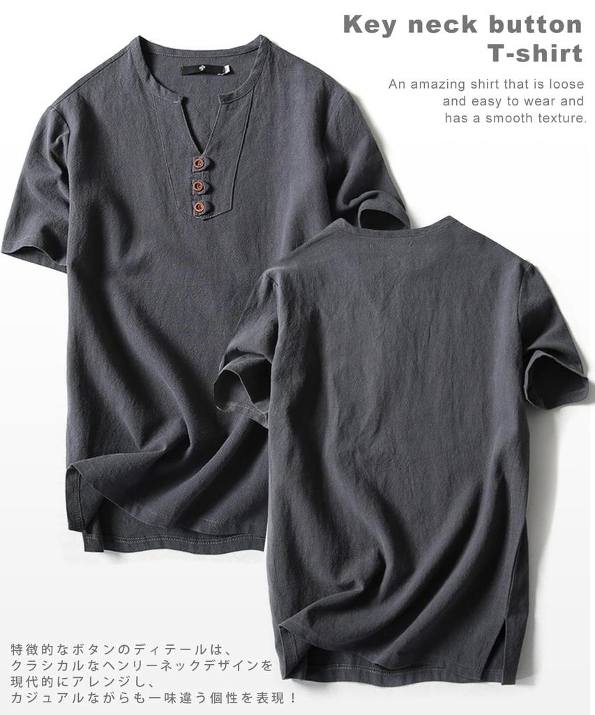 Short Sleeve Summer and and Dry for Available In Large Perfect for Outdoor and Solid Henley Korean Crew Relaxed Slim J.STORE Men's Linen-Like T-Shirt,