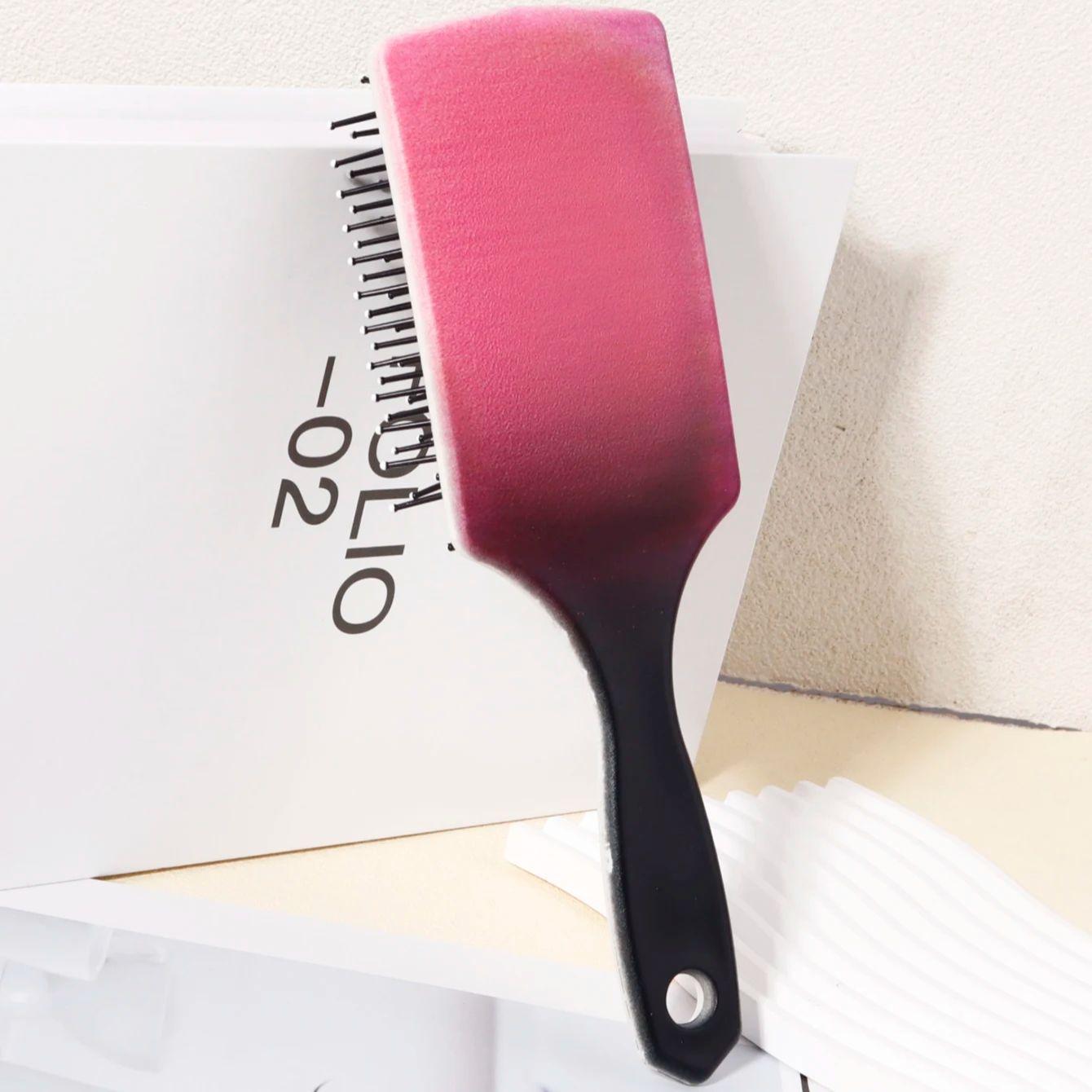 

Гребень-лопатка с градиентным рисунком - антистатический, для массажа кожи головы, с мягкой нейлоновой щетиной, ручка из АБС-пластика, Специально для париков из натуральных волос