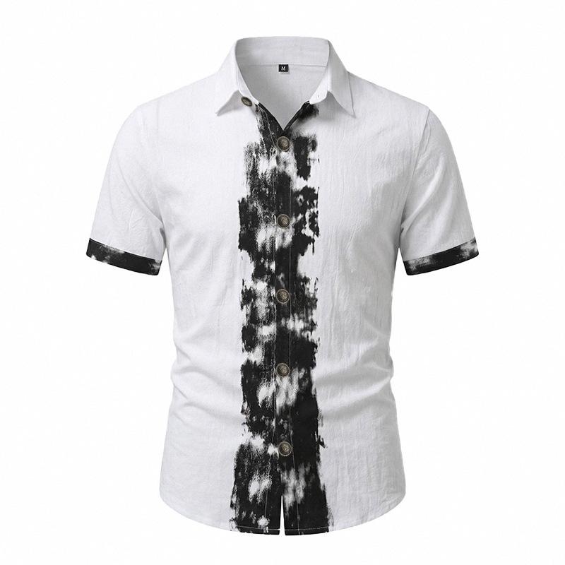 Summer Mens Vintage Loose Casual Short Sleeve Turn Down Collar Linen Shirt S белый