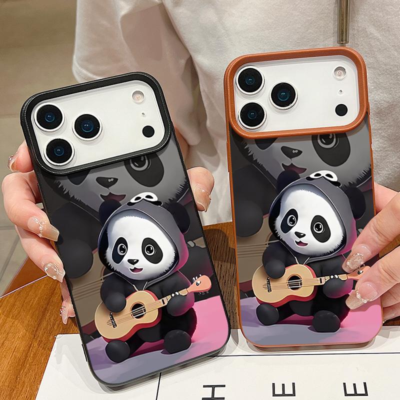 Guitar-playing Panda Pattern Case For iPhone 17 Pro Max Funda iPhone 16 Pro Max 15 14 13 12 11 Air 16E Leather Texture Silicone Cover