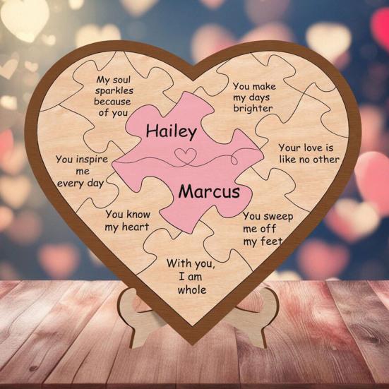Powody, dla których Cię kocham Spersonalizowane Puzzle w kształcie serca Indywidualne prezenty walentynkowe Drewniana tabliczka w kształcie serca z romantycznymi wiadomościami dla niej lub dla niego