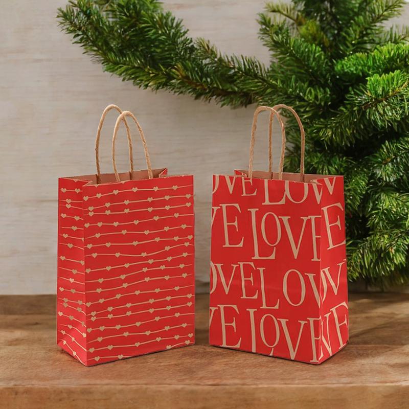 10PCS Heart Patterns Kraft Paper Bag with Handle Valentine's Day Gift Packaging Tote Romantic Bags Party Wedding Accessories ZYF