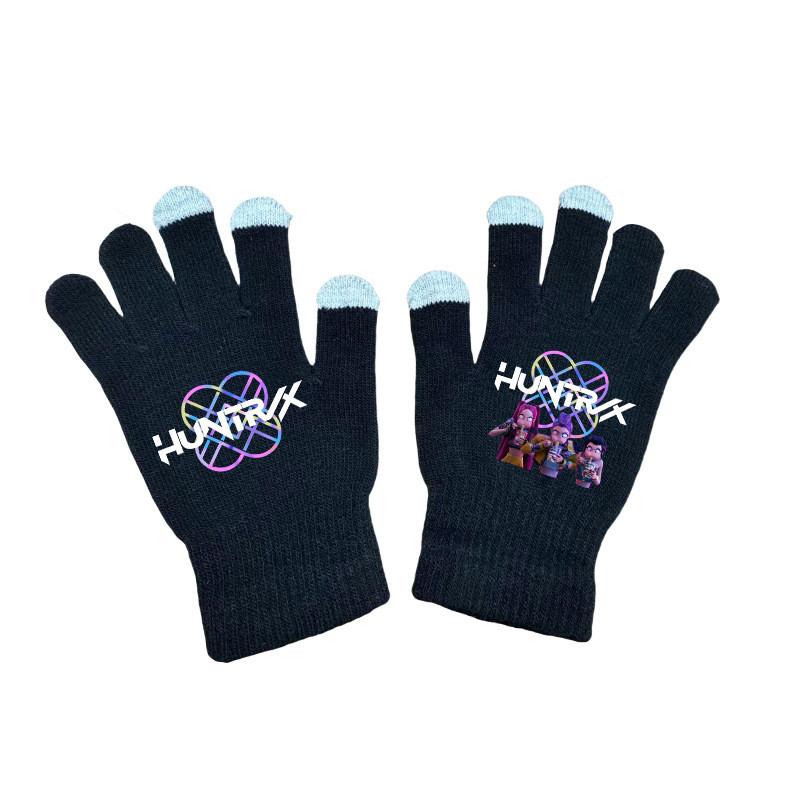 Kids Boys Girls Kpop Hunters Derpy Rumi Zoey Mira Printed Velvet Autumn Winter Warm Knitted Gloves