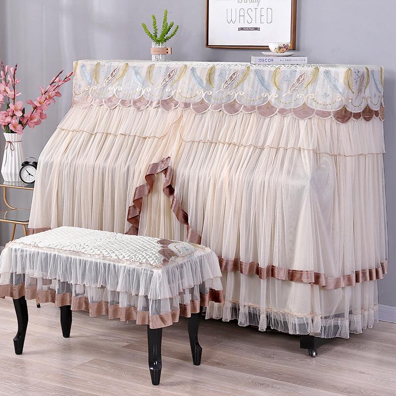 Husă decorativă pentru pian cu broderie de mătase, minimalistă, din material textil cu dantelă, husă de protecție împotriva prafului, nu îndepărtați husa pianului pentru uz casnic